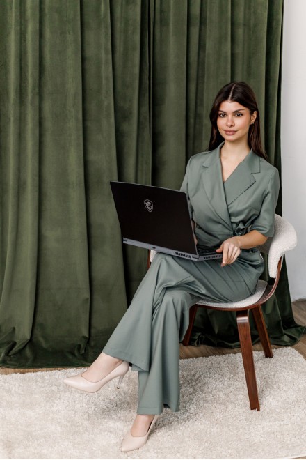 Костюм женский | Блуза 102 -1/ брюки 214 (олива)