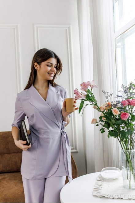 Костюм женский | Блуза 102-1/ брюки 214 ( св .фиолетовый)